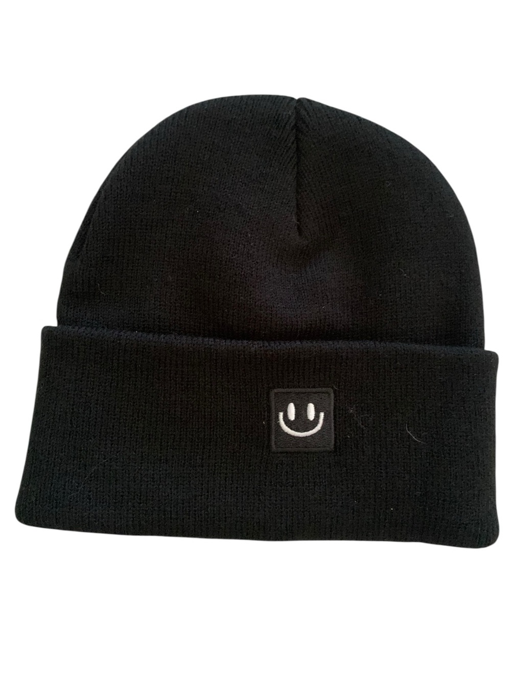 Kids Black Smiley Beanie Hat